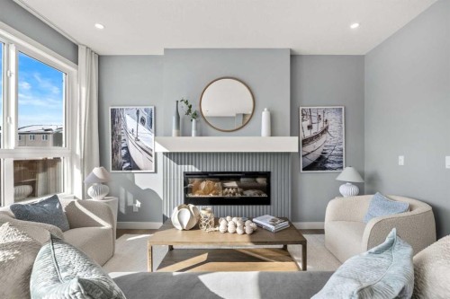 207 Huxland Path Ne, Calgary, AB - Indoor Photo Showing Living Room With Fireplace