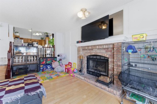 20 Applewood Way Se, Calgary, AB - Indoor Photo Showing Living Room With Fireplace