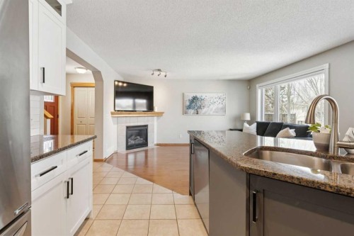 142 Cranfield Crescent Se, Calgary, AB - Indoor Photo Showing Kitchen With Fireplace With Double Sink