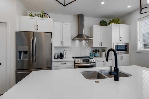 237 South Point Park Sw, Airdrie, AB - Indoor Photo Showing Kitchen With Stainless Steel Kitchen With Double Sink With Upgraded Kitchen