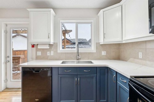 56 Silverado Plains View Sw, Calgary, AB - Indoor Photo Showing Kitchen With Double Sink