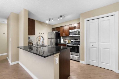 409-5 Saddlestone Way Ne, Calgary, AB - Indoor Photo Showing Kitchen With Double Sink