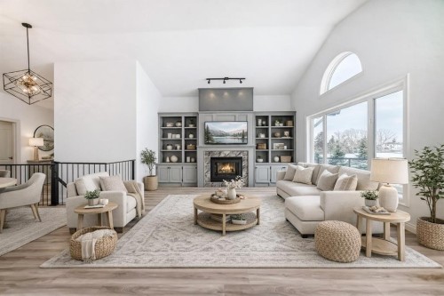 228 Woodside Crescent Nw, Airdrie, AB - Indoor Photo Showing Living Room With Fireplace