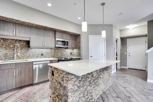 228-10 Westpark Link Sw, Calgary, AB - Indoor Photo Showing Kitchen With Upgraded Kitchen