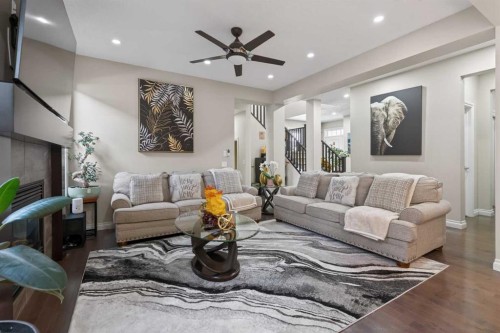 673 Marina Drive, Chestermere, AB - Indoor Photo Showing Living Room With Fireplace