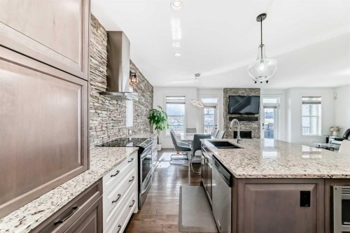 322 Reunion Green Nw, Airdrie, AB - Indoor Photo Showing Kitchen With Double Sink With Upgraded Kitchen