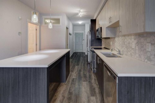 1105-298 Sage Meadows Park Nw, Calgary, AB - Indoor Photo Showing Kitchen With Double Sink