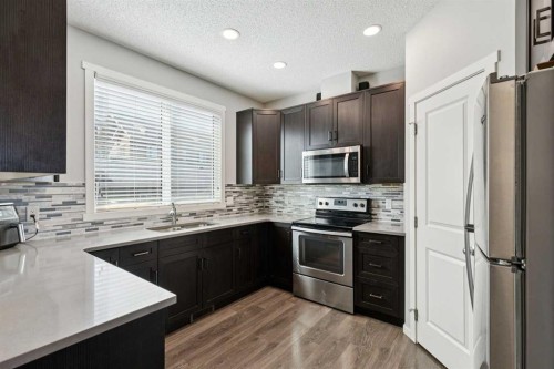 1119 Livingston Way Ne, Calgary, AB - Indoor Photo Showing Kitchen With Upgraded Kitchen