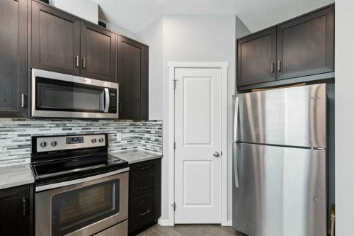 1119 Livingston Way Ne, Calgary, AB - Indoor Photo Showing Kitchen With Upgraded Kitchen