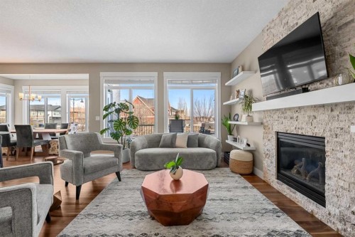 490 Mahogany Manor Se, Calgary, AB - Indoor Photo Showing Living Room With Fireplace