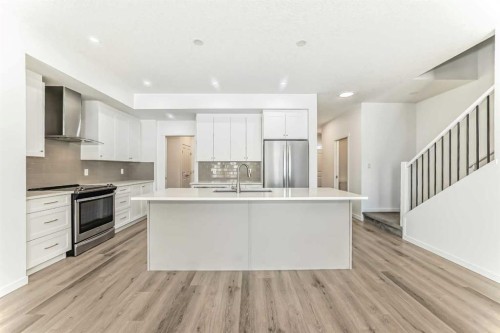 64 Masters Row Se, Calgary, AB - Indoor Photo Showing Kitchen With Stainless Steel Kitchen With Upgraded Kitchen