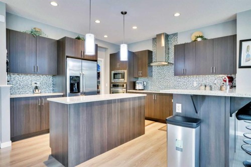 100 Redstone Parade Ne, Calgary, AB - Indoor Photo Showing Kitchen With Upgraded Kitchen