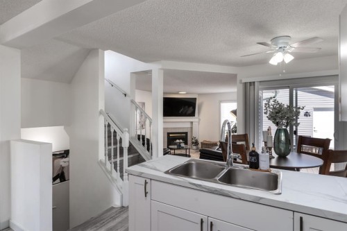 303 Coventry Close Ne, Calgary, AB - Indoor Photo Showing Kitchen With Fireplace With Double Sink