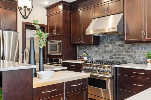 25 Mahogany Square Se, Calgary, AB - Indoor Photo Showing Kitchen With Upgraded Kitchen