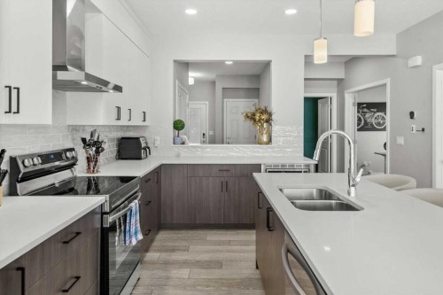 243 Silver Spruce Grove Sw, Calgary, AB - Indoor Photo Showing Kitchen With Double Sink With Upgraded Kitchen