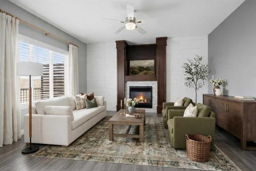 196 Evansborough Way Nw, Calgary, AB - Indoor Photo Showing Living Room With Fireplace