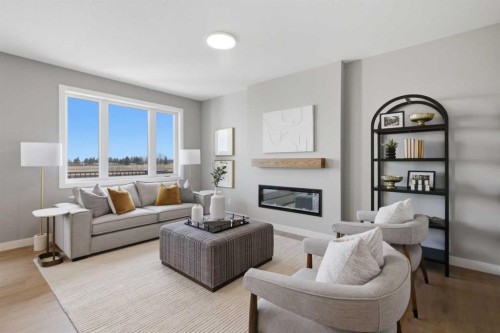 147 Belvedere Crescent Se, Calgary, AB - Indoor Photo Showing Living Room With Fireplace
