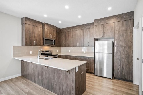 1005 Sage Meadows Gardens Nw, Calgary, AB - Indoor Photo Showing Kitchen With Stainless Steel Kitchen With Double Sink With Upgraded Kitchen