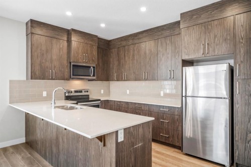1005 Sage Meadows Gardens Nw, Calgary, AB - Indoor Photo Showing Kitchen With Stainless Steel Kitchen With Double Sink With Upgraded Kitchen
