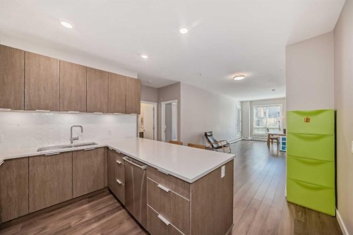 109-823 5 Avenue Nw, Calgary, AB - Indoor Photo Showing Kitchen With Double Sink