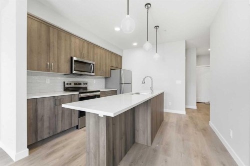 313-700 Shawnee Square Sw, Calgary, AB - Indoor Photo Showing Kitchen With Stainless Steel Kitchen With Upgraded Kitchen