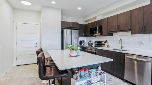 404-125 Wolf Hollow Crescent Se, Calgary, AB - Indoor Photo Showing Kitchen With Double Sink With Upgraded Kitchen