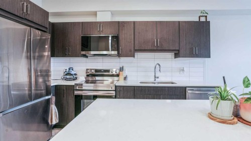 404-125 Wolf Hollow Crescent Se, Calgary, AB - Indoor Photo Showing Kitchen With Upgraded Kitchen