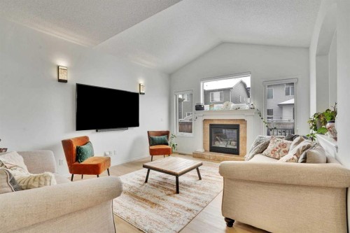 31 Skyview Shores Gardens Ne, Calgary, AB - Indoor Photo Showing Living Room With Fireplace