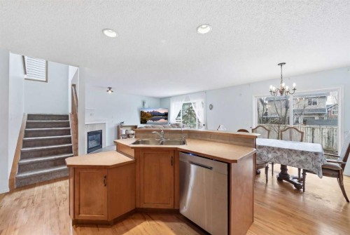 62 New Brighton Circle Se, Calgary, AB - Indoor Photo Showing Kitchen With Fireplace With Double Sink