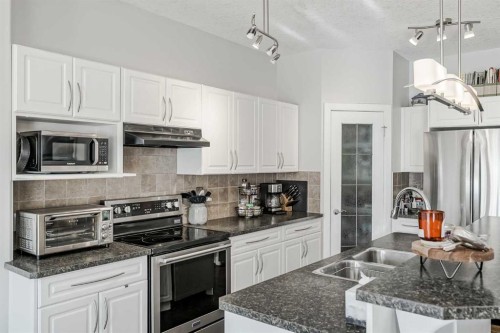 103 Bridle Estates Mews Sw, Calgary, AB - Indoor Photo Showing Kitchen With Stainless Steel Kitchen With Double Sink With Upgraded Kitchen