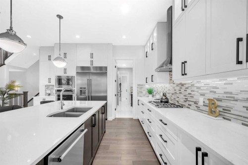 134 Corner Meadows Common Ne, Calgary, AB - Indoor Photo Showing Kitchen With Double Sink With Upgraded Kitchen