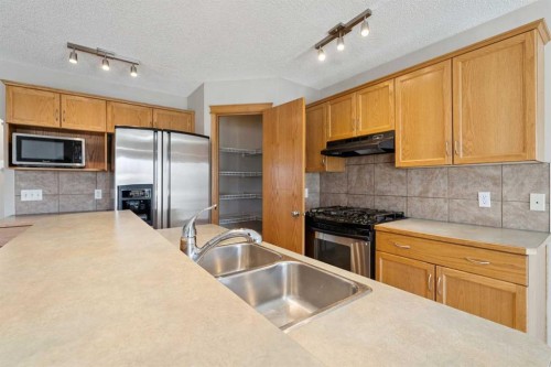 111 Luxstone Crescent Sw, Airdrie, AB - Indoor Photo Showing Kitchen With Double Sink