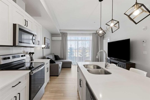 220-400 Auburn Meadows Common Se, Calgary, AB - Indoor Photo Showing Kitchen With Double Sink
