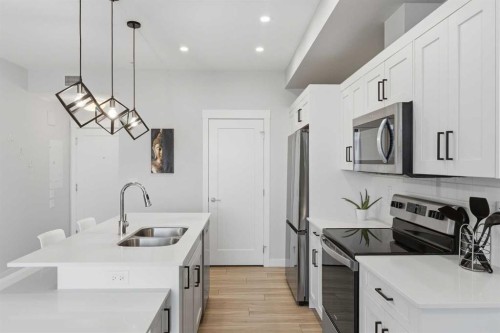 220-400 Auburn Meadows Common Se, Calgary, AB - Indoor Photo Showing Kitchen With Double Sink With Upgraded Kitchen