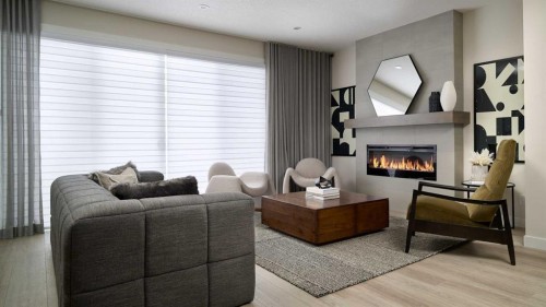 124 Royston Gardens Nw, Calgary, AB - Indoor Photo Showing Living Room With Fireplace