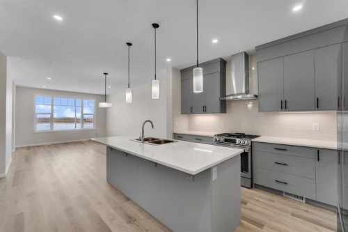 106 Corner Glen Grove Ne, Calgary, AB - Indoor Photo Showing Kitchen With Double Sink With Upgraded Kitchen