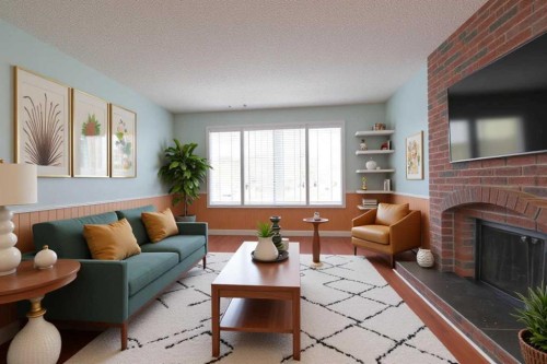 6501 Coach Hill Road Sw, Calgary, AB - Indoor Photo Showing Living Room With Fireplace