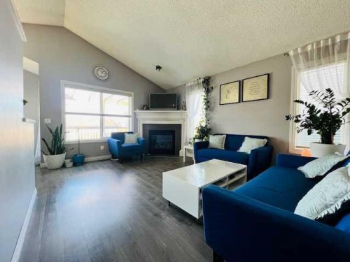 125 Saddlebrook Circle Ne, Calgary, AB - Indoor Photo Showing Living Room With Fireplace