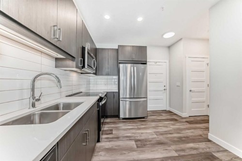 311-55 Wolf Hollow Crescent Se, Calgary, AB - Indoor Photo Showing Kitchen With Double Sink With Upgraded Kitchen