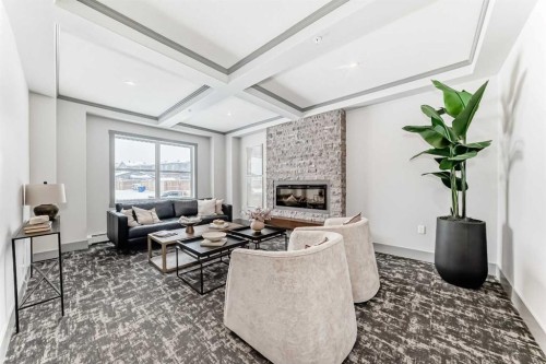 311-55 Wolf Hollow Crescent Se, Calgary, AB - Indoor Photo Showing Living Room With Fireplace