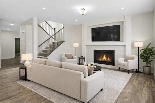 193 Walgrove Terrace Se, Calgary, AB - Indoor Photo Showing Living Room With Fireplace