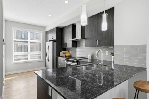 4135 Seton Drive Se, Calgary, AB - Indoor Photo Showing Kitchen With Double Sink With Upgraded Kitchen