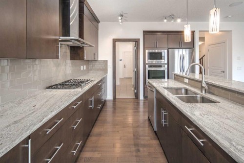 238 Silverado Plains Circle Sw, Calgary, AB - Indoor Photo Showing Kitchen With Stainless Steel Kitchen With Double Sink With Upgraded Kitchen