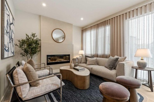 103 Silver Spruce Grove, Calgary, AB - Indoor Photo Showing Living Room With Fireplace