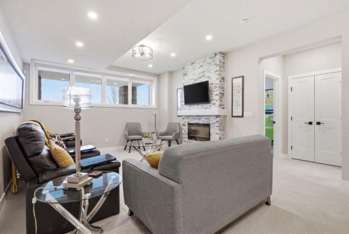408 Crestridge Common Sw, Calgary, AB - Indoor With Fireplace