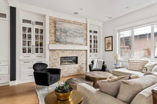 3917 16 Street Sw, Calgary, AB - Indoor Photo Showing Living Room With Fireplace