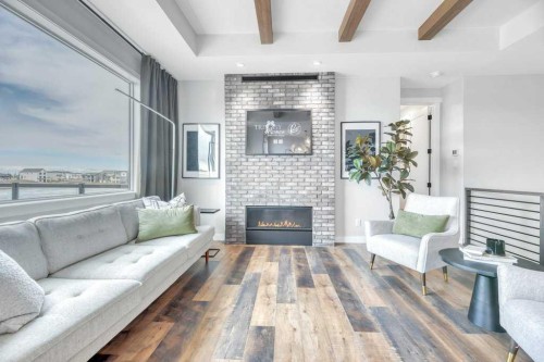 163 Lakewood Circle, Strathmore, AB - Indoor Photo Showing Living Room With Fireplace