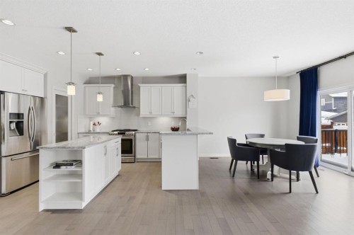 132 Sundown Way, Cochrane, AB - Indoor Photo Showing Kitchen With Stainless Steel Kitchen With Upgraded Kitchen