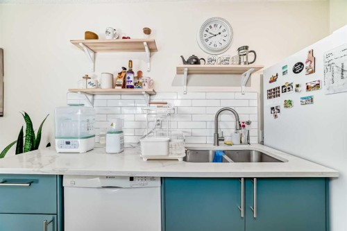 202-520 Cedar Crescent Sw, Calgary, AB - Indoor Photo Showing Kitchen With Double Sink