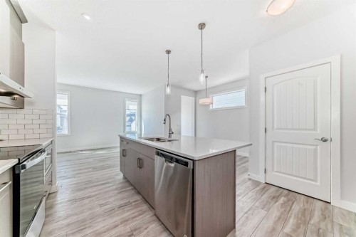 121 Ambleside Heath Nw, Calgary, AB - Indoor Photo Showing Kitchen With Double Sink With Upgraded Kitchen